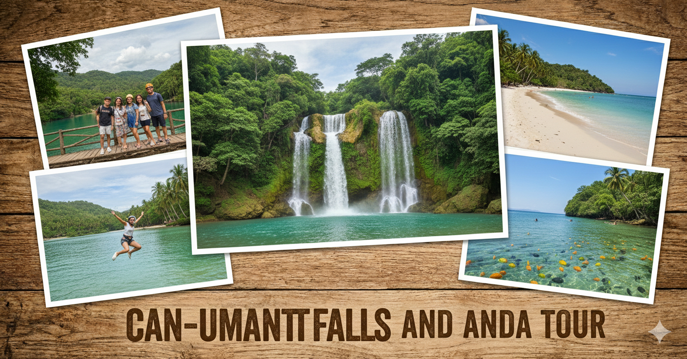Can-umantad Falls and Anda Bohol Tour - waterfall trek, white sand beach, and cave pools